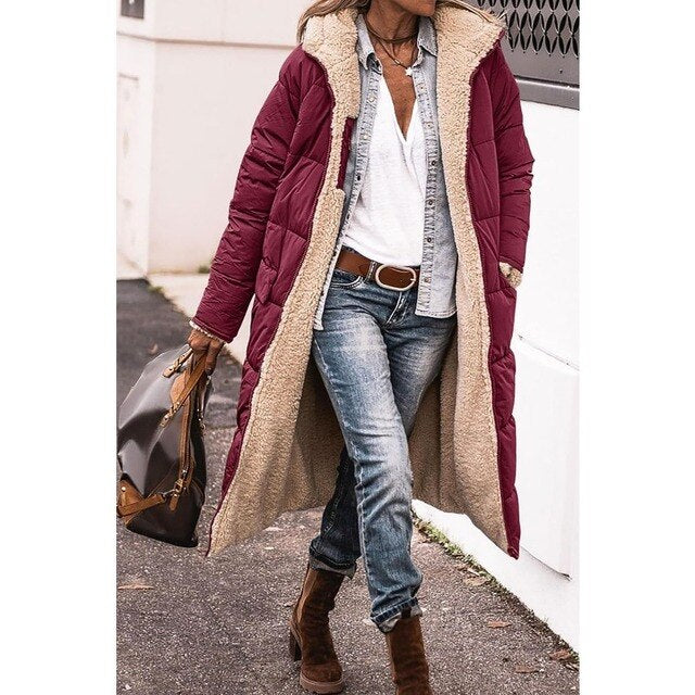 Rosalie Manteau Femme Hiver Long Manteau Polaire Réversible avec Capuche Chaude et Chic, vue 2