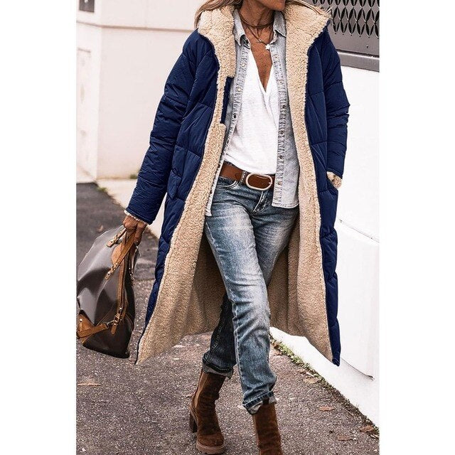 Rosalie Manteau Femme Hiver Long Manteau Polaire Réversible avec Capuche Chaude et Chic