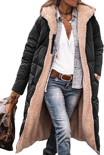 Rosalie Manteau Femme Hiver Long Manteau Polaire Réversible avec Capuche Chaude et Chic, vue 4
