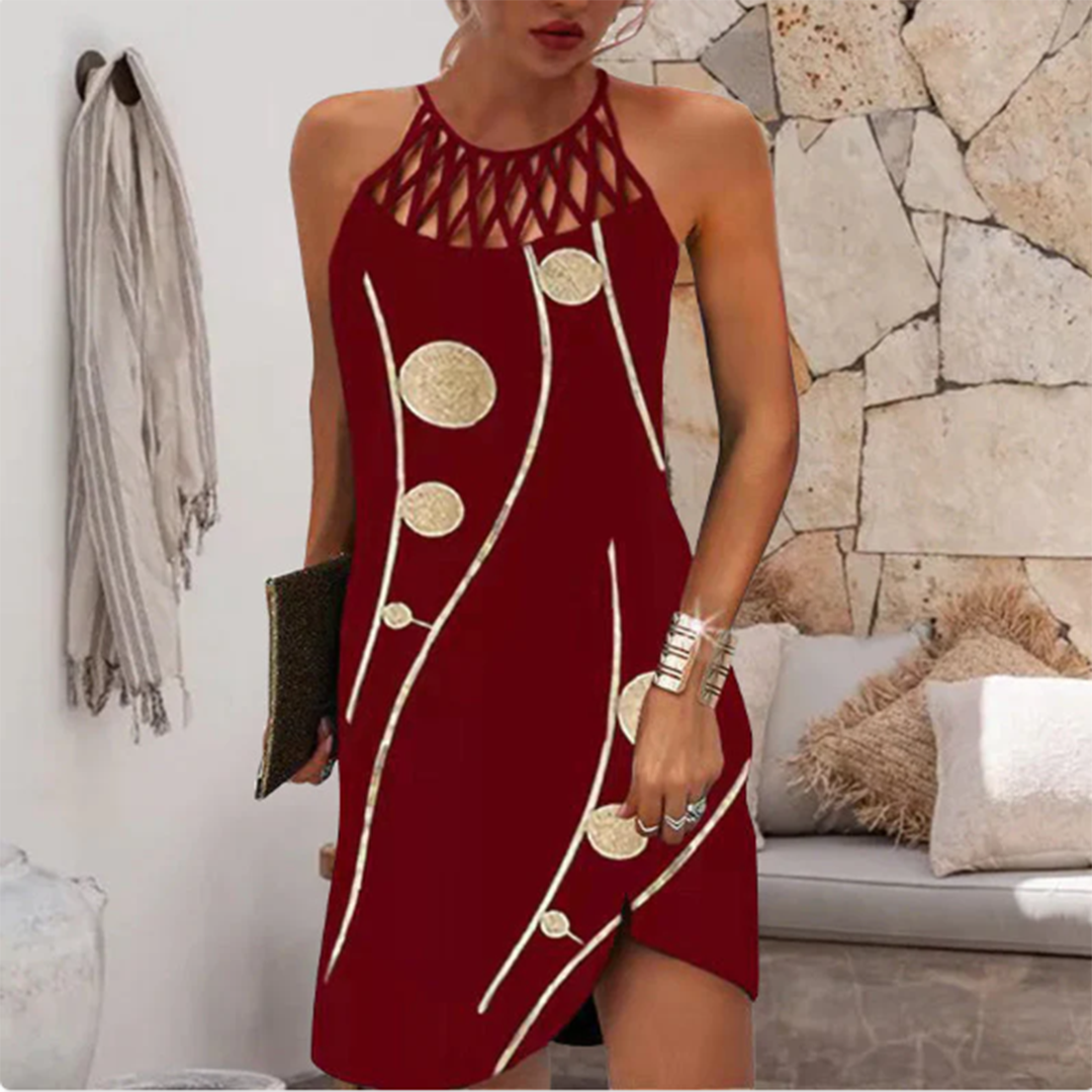 Muosiaxa | Robe Imprimée Évasée Col Rond Sans Manches pour Femmes