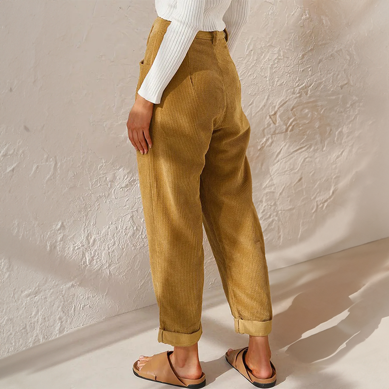 Lisette Pantalon Femme en Velours Côtelé Taille Haute Confortable & Jambes Amples Look Décontracté, vue 2