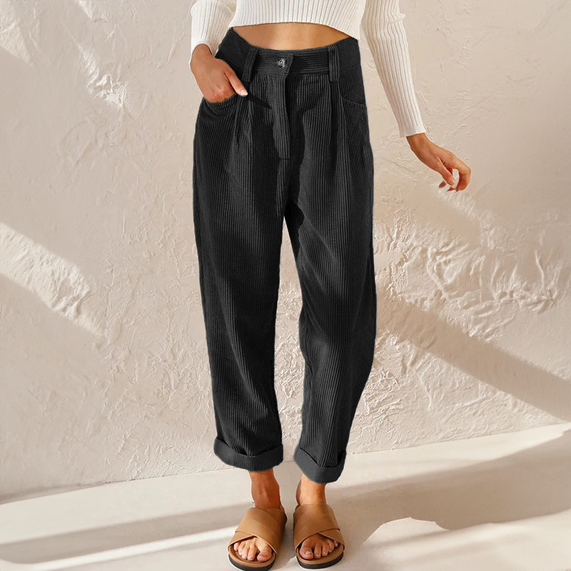 Lisette Pantalon Femme en Velours Côtelé Taille Haute Confortable & Jambes Amples Look Décontracté, vue 4