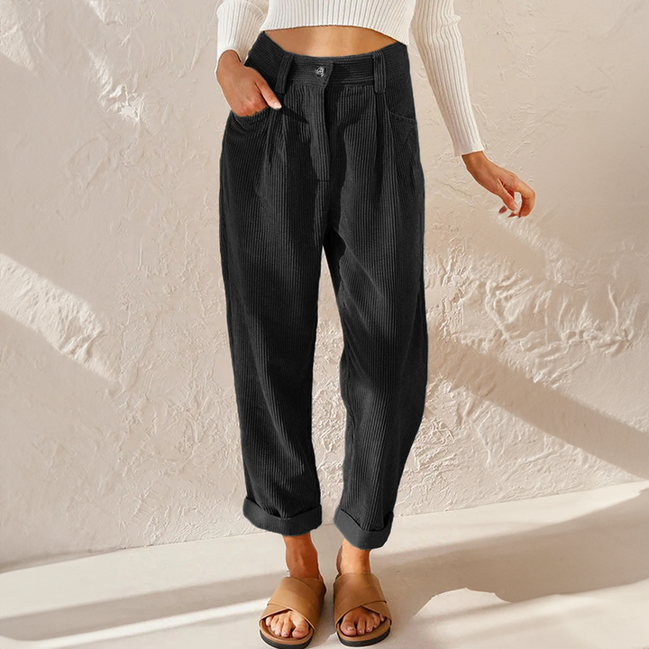 Lisette Pantalon Femme en Velours Côtelé Taille Haute Confortable & Jambes Amples Look Décontracté, vue 4