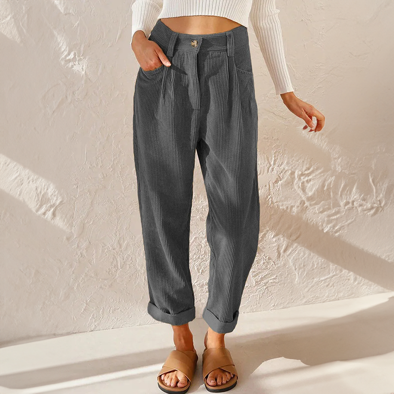Lisette Pantalon Femme en Velours Côtelé Taille Haute Confortable & Jambes Amples Look Décontracté, vue 5