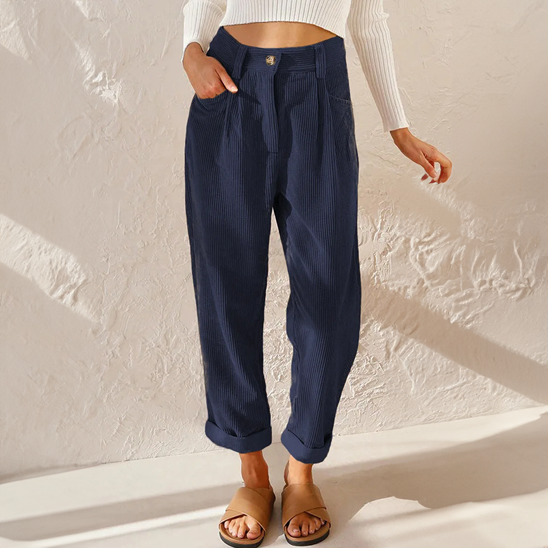 Lisette Pantalon Femme en Velours Côtelé Taille Haute Confortable & Jambes Amples Look Décontracté, vue 6