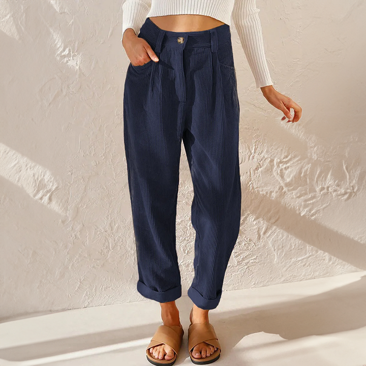 Lisette Pantalon Femme en Velours Côtelé Taille Haute Confortable & Jambes Amples Look Décontracté, vue 6