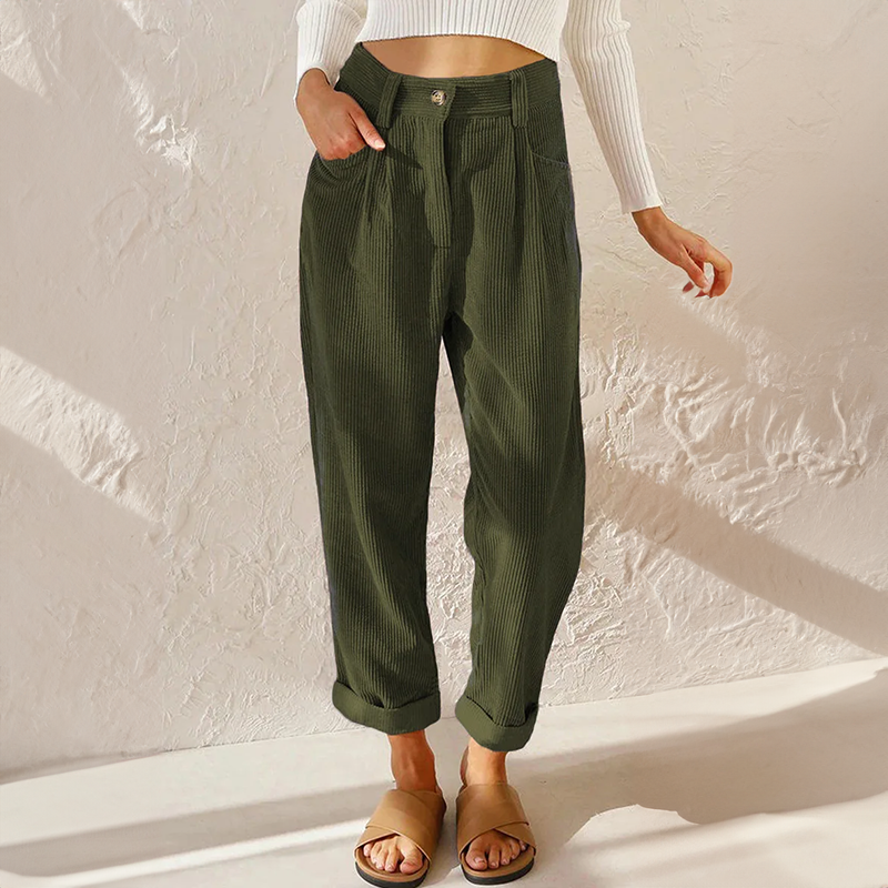 Lisette Pantalon Femme en Velours Côtelé Taille Haute Confortable & Jambes Amples Look Décontracté, vue 7