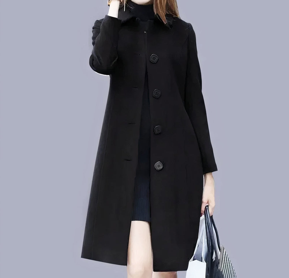 Analia Manteau Femme Élégant Long Classique avec Col Chic, Boutons & Coupe Confortable, vue 2