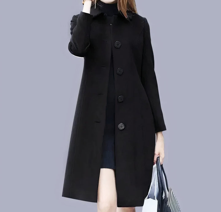 Analia Manteau Femme Élégant Long Classique avec Col Chic, Boutons & Coupe Confortable, vue 2