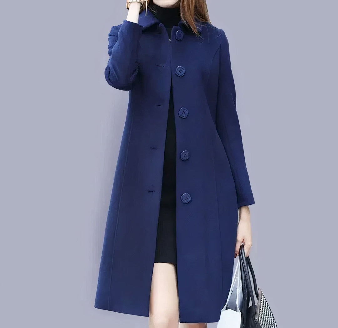 Analia Manteau Femme Élégant Long Classique avec Col Chic, Boutons & Coupe Confortable, vue 3