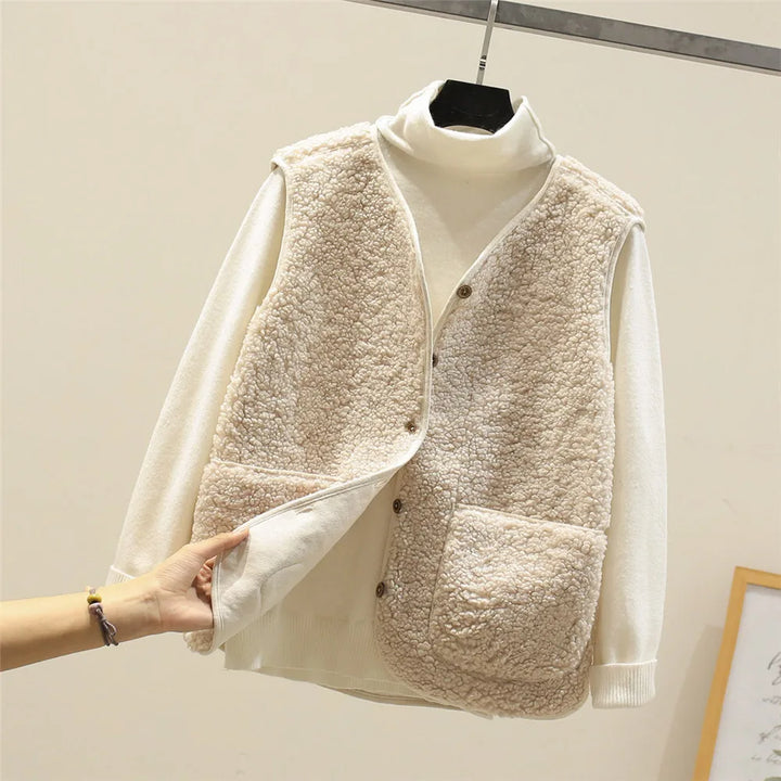 Kate Gilet Femme Sans Manches Sherpa Effet Laine de Mouton Chaud, Léger & Décontracté
