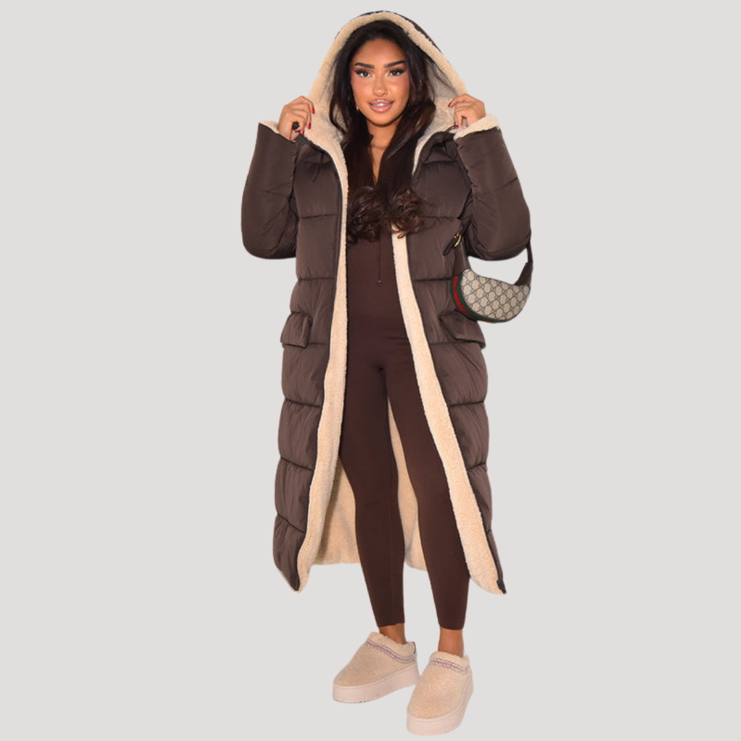 Romane Doudoune Longue Femme Réversible avec Doublure Borg