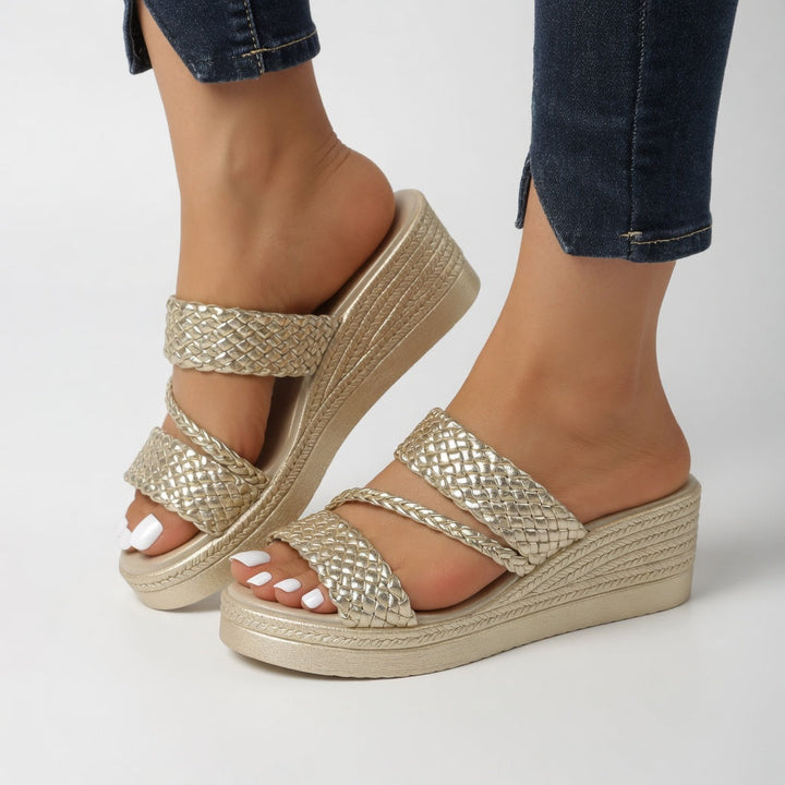 Slides Tressés à Talon Compensé pour femme, vue 4