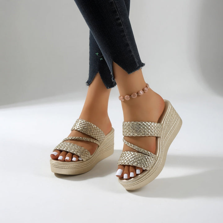 Slides Tressés à Talon Compensé pour femme, vue 9