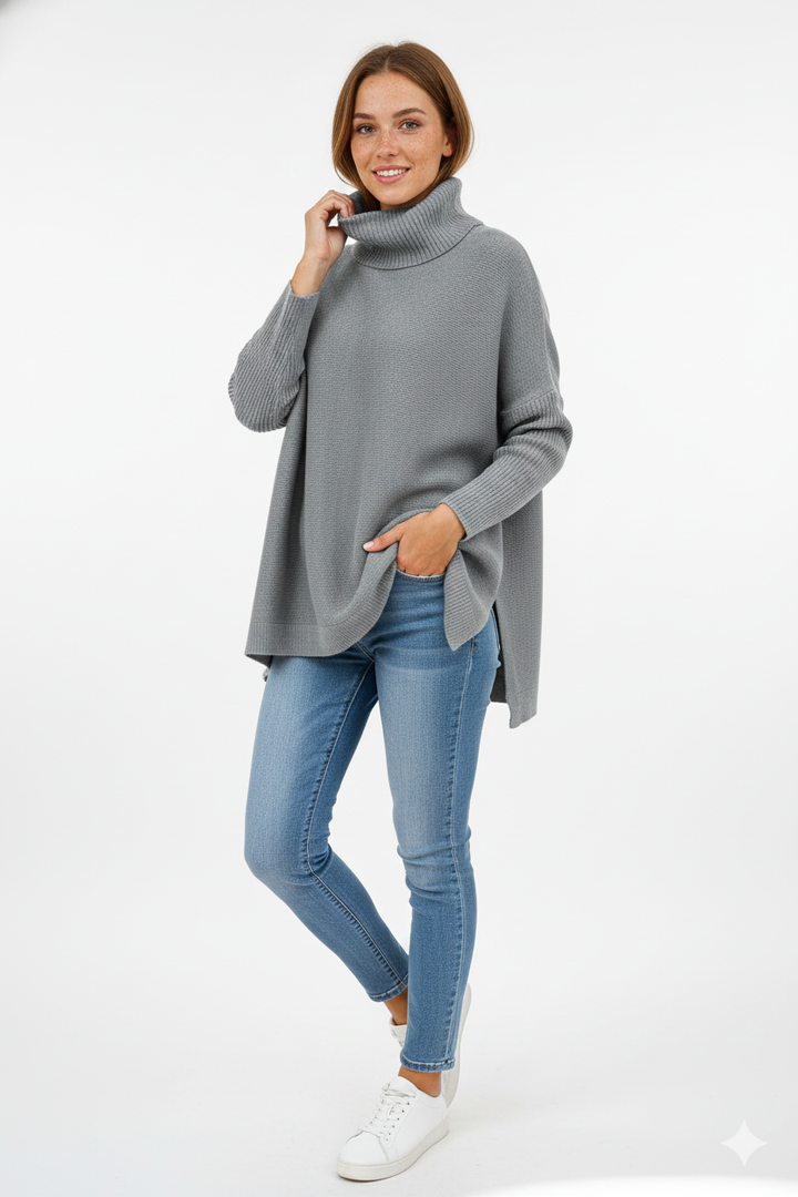 Gracie Pull Col Roulé Femme Maille Ultra-Douce Oversize avec Col Haut & Style Élégant