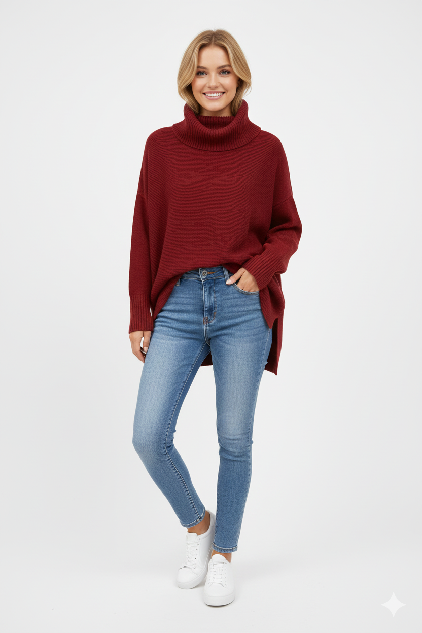 Gracie Pull Col Roulé Femme Maille Ultra-Douce Oversize avec Col Haut & Style Élégant, vue 2