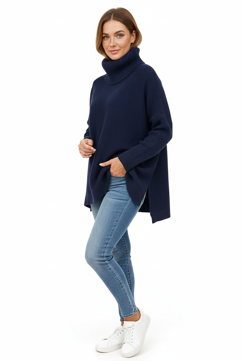 Gracie Pull Col Roulé Femme Maille Ultra-Douce Oversize avec Col Haut & Style Élégant, vue 4