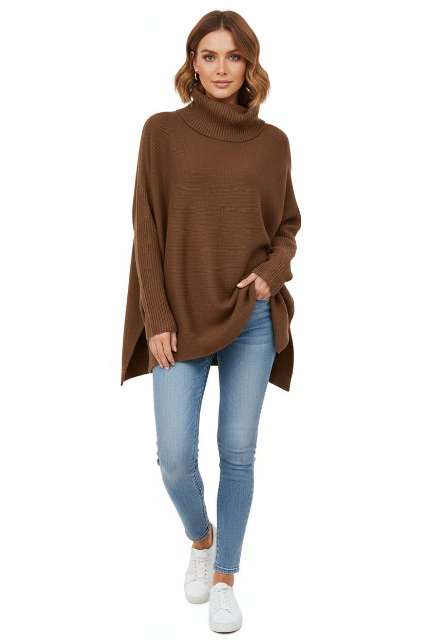 Gracie Pull Col Roulé Femme Maille Ultra-Douce Oversize avec Col Haut & Style Élégant, vue 6