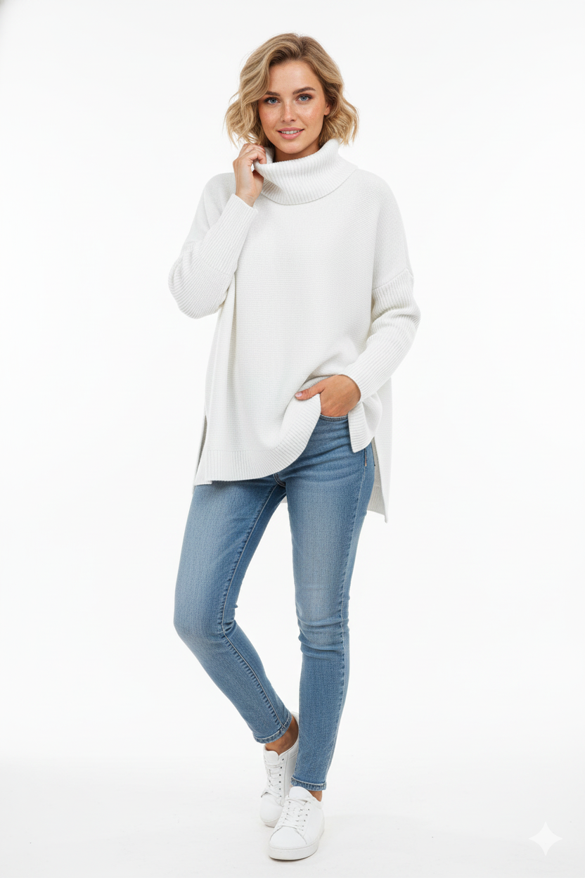 Gracie Pull Col Roulé Femme Maille Ultra-Douce Oversize avec Col Haut & Style Élégant, vue 8