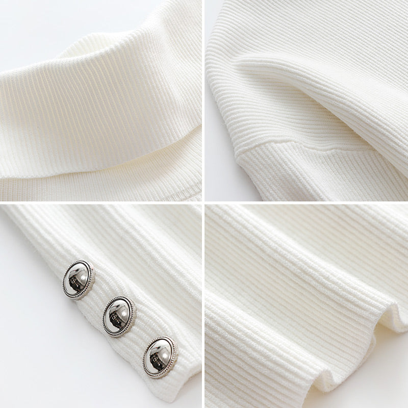 Maisie Pull à Col Roulé Femme Tricot Côtelé Oversize avec Manches Boutonnées Élégantes, vue 7
