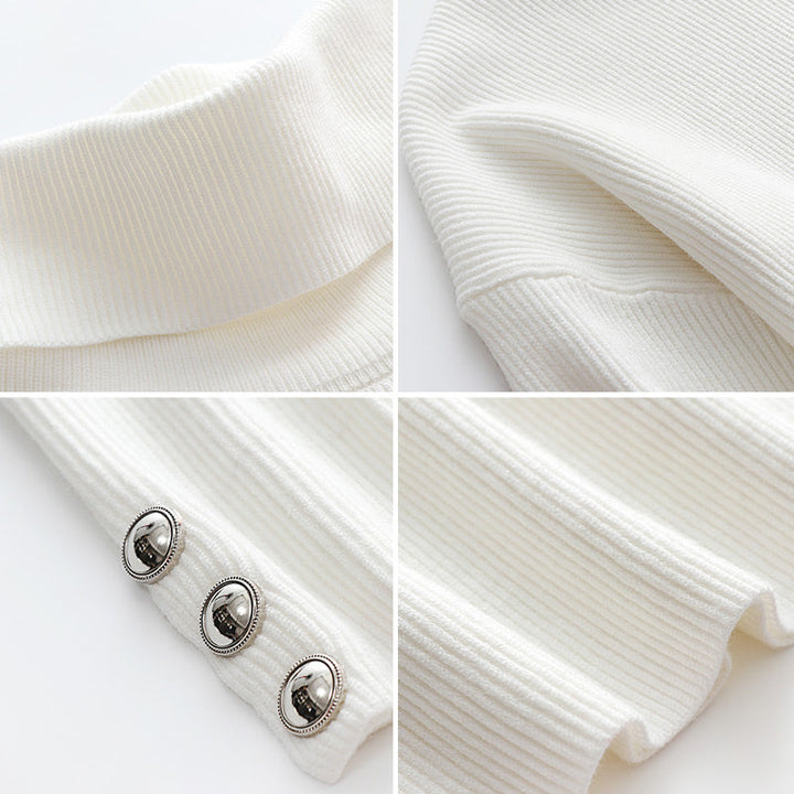 Maisie Pull à Col Roulé Femme Tricot Côtelé Oversize avec Manches Boutonnées Élégantes, vue 7