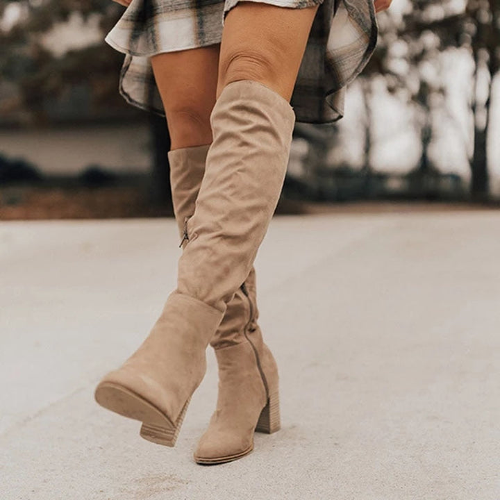 Zuri Bottes Hautes Suédées Femme Cuissardes Élégantes à Talon Bloc & Doublure Confort, vue 3