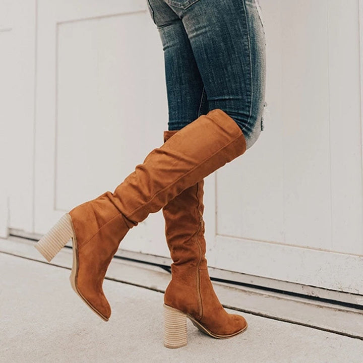 Zuri Bottes Hautes Suédées Femme Cuissardes Élégantes à Talon Bloc & Doublure Confort