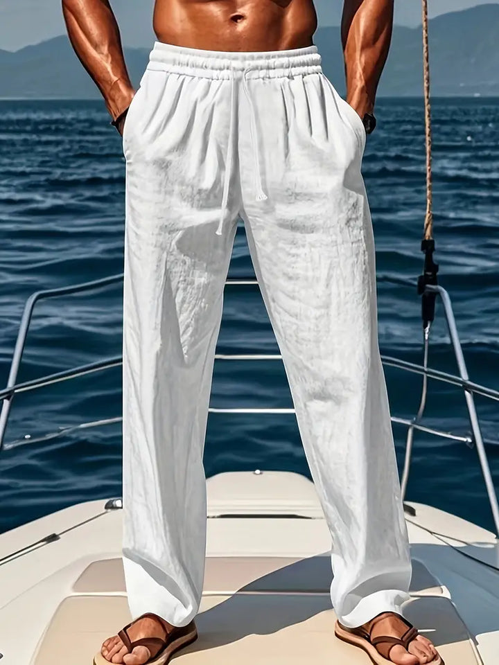 Ethan Pantalon Homme Pantalon Large en Lin Respirant avec Coupe Ample & Style Élégant Été