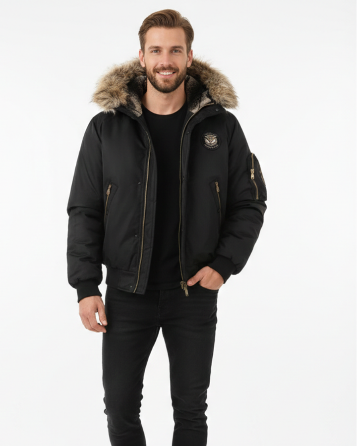Ivan Bomber Matelassé Homme Capuche en Fausse Fourrure, Chaud & Style Urbain, vue 3