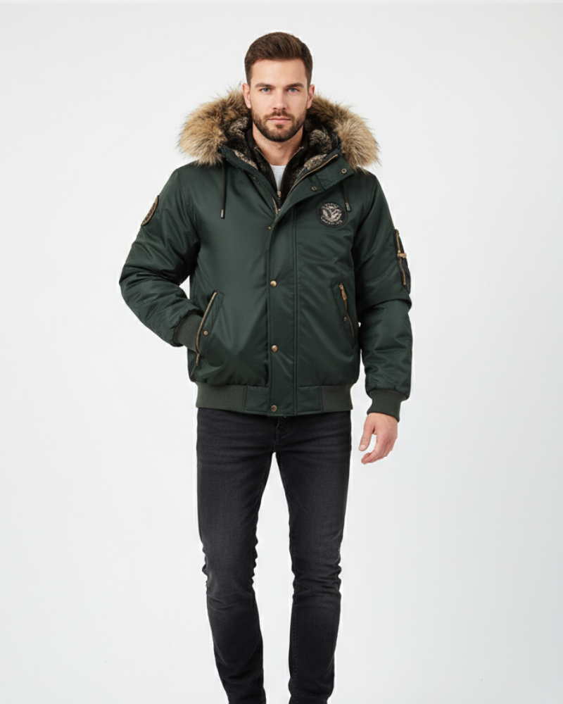 Ivan Bomber Matelassé Homme Capuche en Fausse Fourrure, Chaud & Style Urbain
