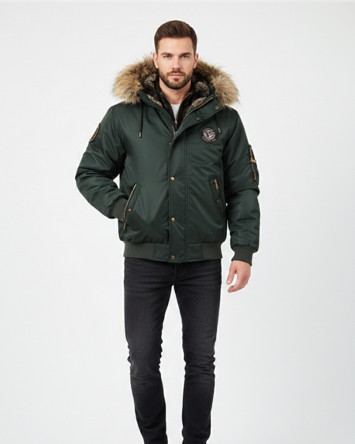 Ivan Bomber Matelassé Homme Capuche en Fausse Fourrure, Chaud & Style Urbain