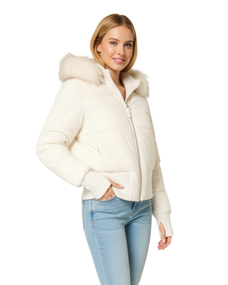 Gracie Manteau Matelassé Femme Veste Hiver Courte avec Capuche Amovible & Fausse Fourrure, vue 3