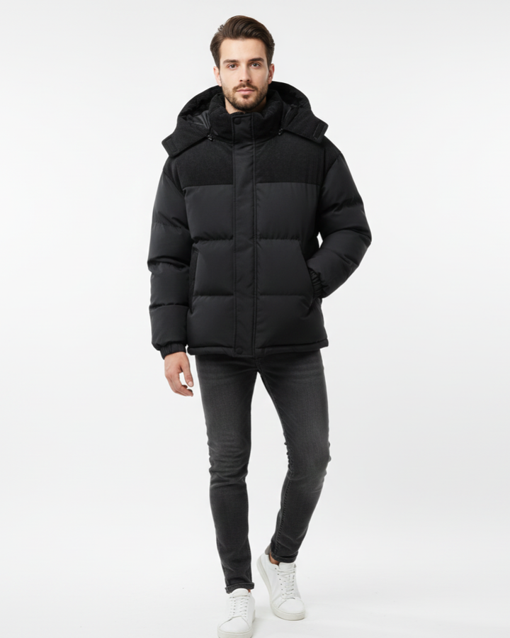 Johan Veste d’Hiver Homme à Capuche Matelassée Coupe Regular Coupe-Vent Automne & Hiver