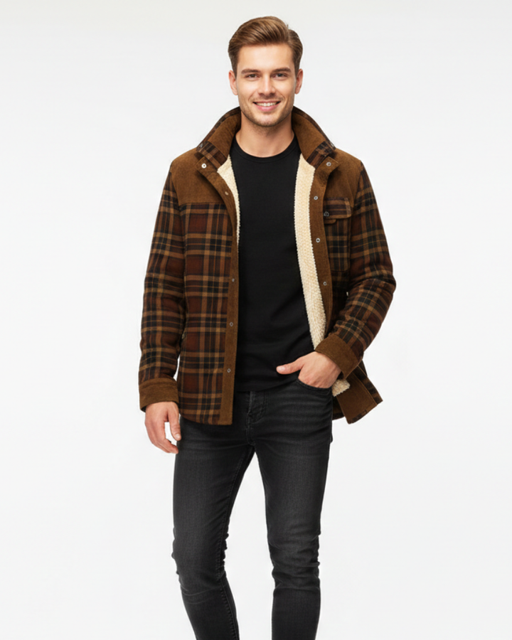 Arthuro Manteau d’Hiver Homme Veste à Carreaux Élégante avec Col Revers & Boutonnage Classique