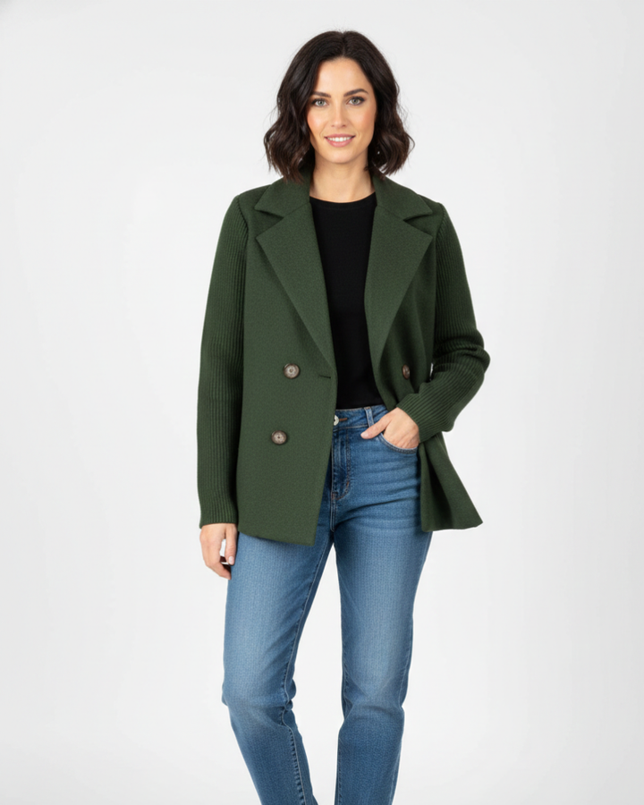 Charina Blazer Tricot Femme Veste Double Boutonnage avec Col Revers & Manches Longues, vue 9