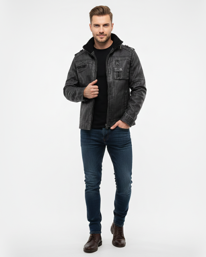 Zayron Veste en Cuir Homme Blouson en Cuir avec Col Montant au Style Intemporel