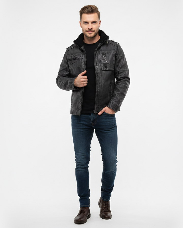 Zayron Veste en Cuir Homme Blouson en Cuir avec Col Montant au Style Intemporel