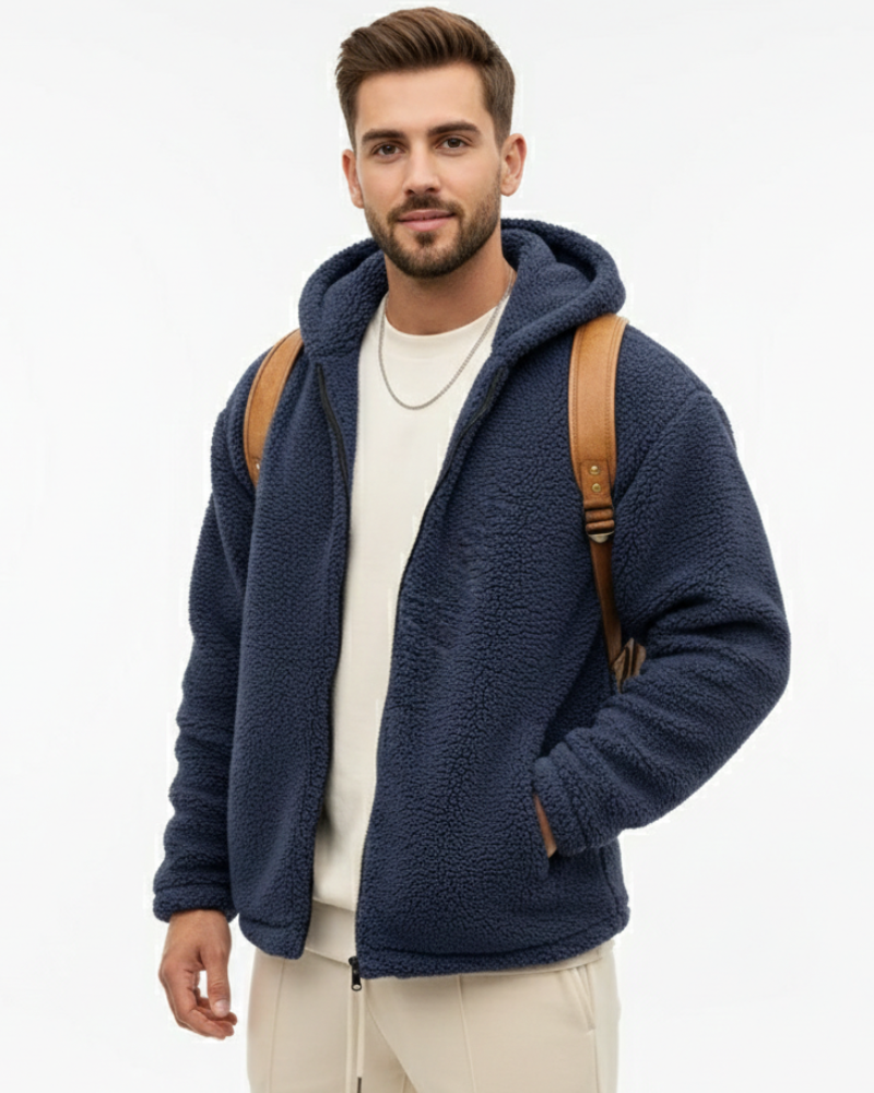 Lucio Veste Teddy Homme Fleece Chaud avec Capuche, Fermeture Zippée & Poches Sécurisées, vue 4