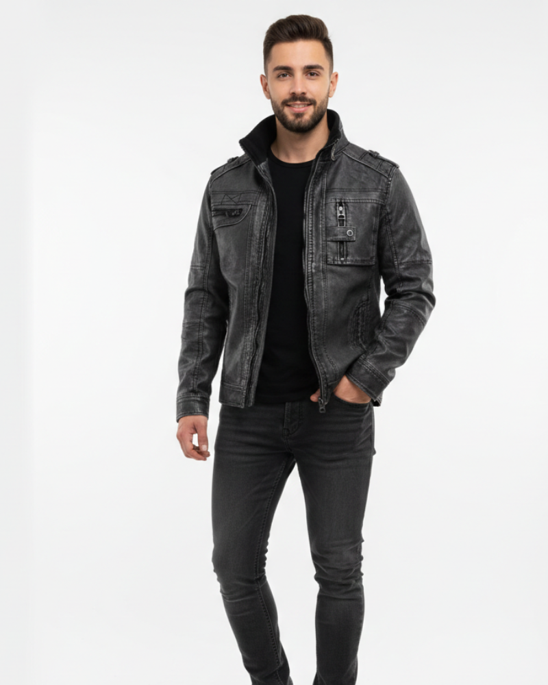 Zayron Veste en Cuir Homme Blouson en Cuir avec Col Montant au Style Intemporel, vue 2