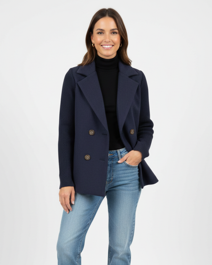Charina Blazer Tricot Femme Veste Double Boutonnage avec Col Revers & Manches Longues, vue 8