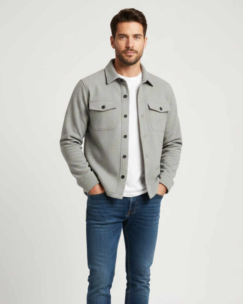 Noir Élan Overshirt Homme Veste Chemise Casual Chic en Coton Mélangé Coupe Regular