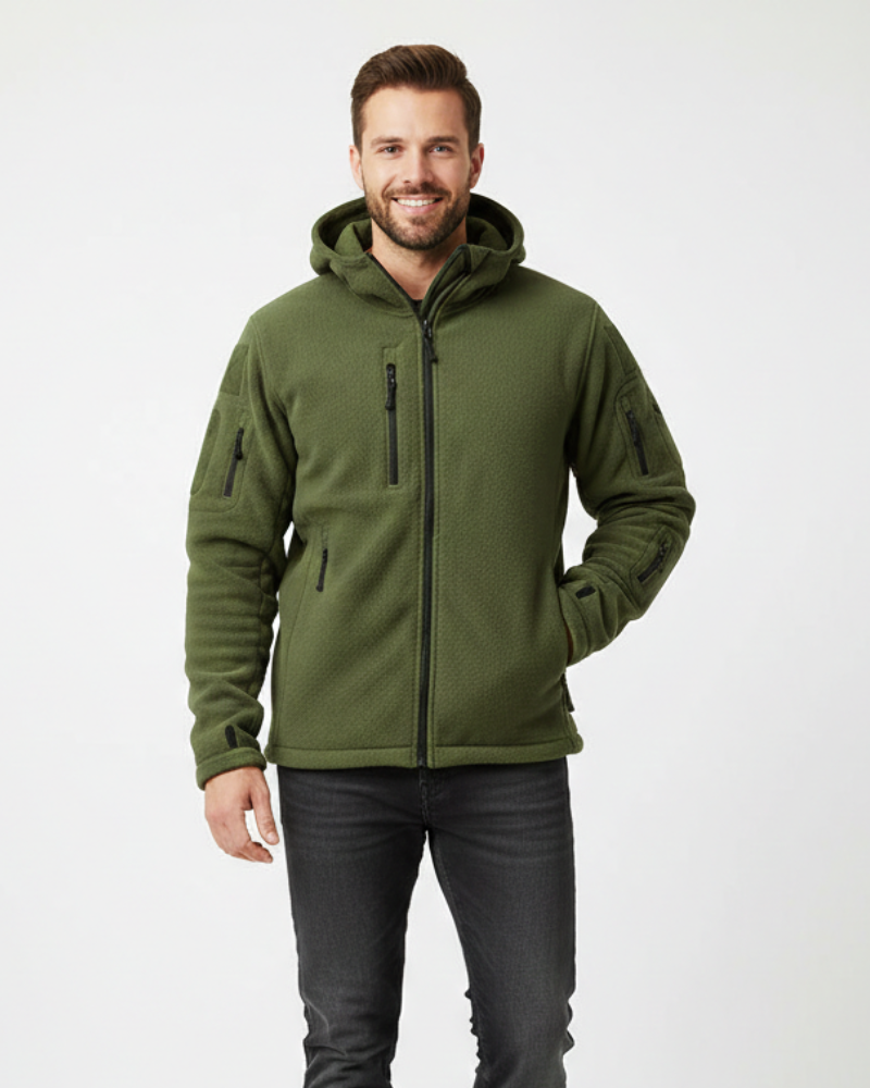 Hunter Veste Fleece Thermique Homme Jacket Militaire Coupe Outdoor avec Capuche & Poches, vue 2