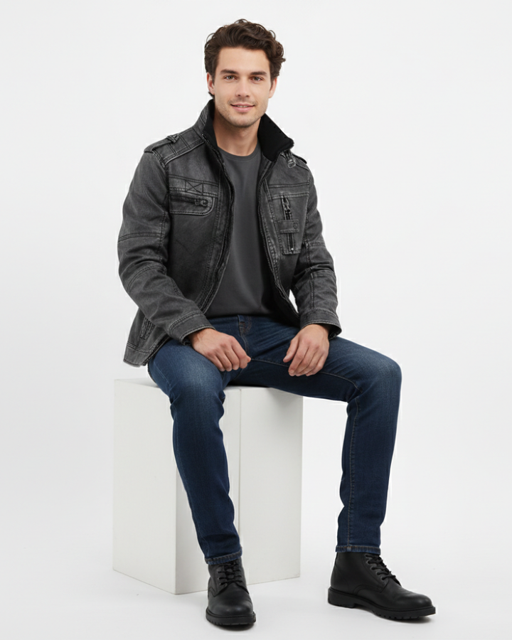 Zayron Veste en Cuir Homme Blouson en Cuir avec Col Montant au Style Intemporel, vue 3