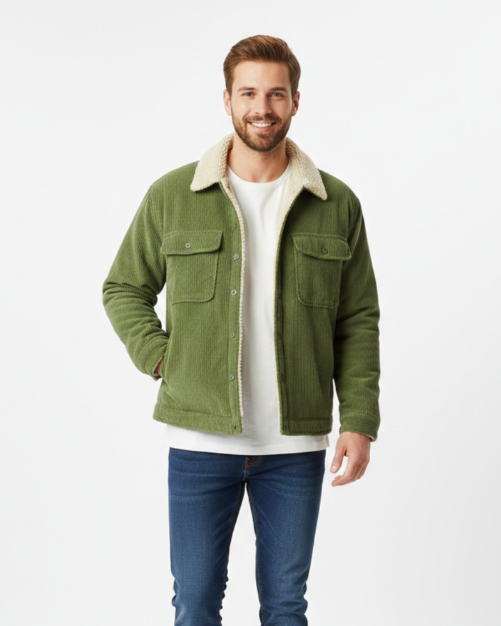 Ruben Veste Overshirt Homme Corduroy Doublé Fleece avec Boutons & Coupe Droite, vue 4