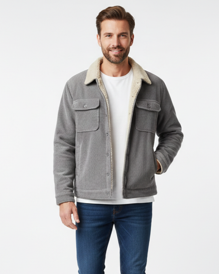 Ruben Veste Overshirt Homme Corduroy Doublé Fleece avec Boutons & Coupe Droite, vue 2