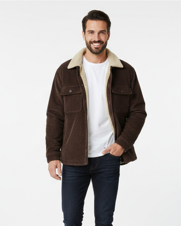 Ruben Veste Overshirt Homme Corduroy Doublé Fleece avec Boutons & Coupe Droite, vue 3