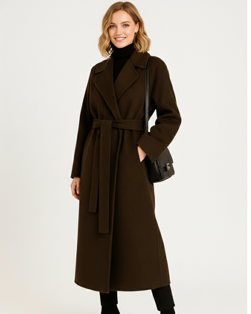 Talitha Manteau Long Femme Élégant Manteau en Laine Mélangée avec Col Revers Classique