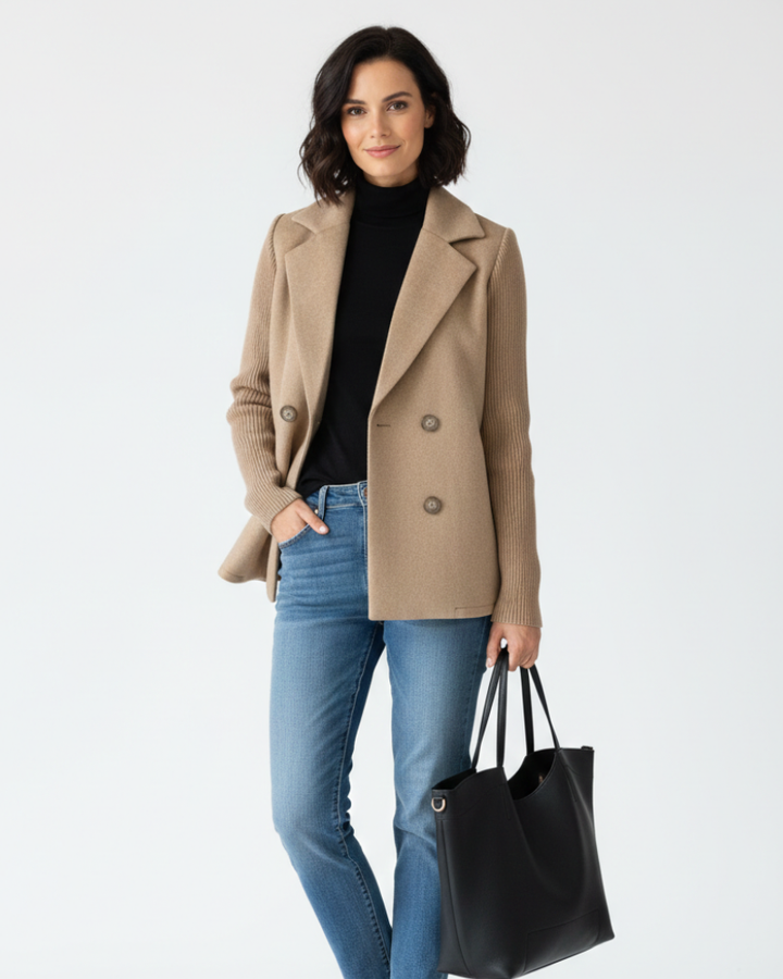 Charina Blazer Tricot Femme Veste Double Boutonnage avec Col Revers & Manches Longues, vue 5