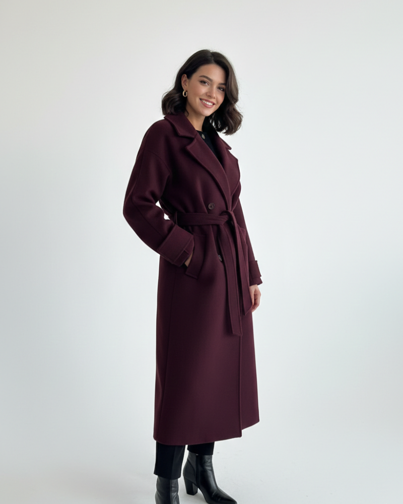 Victoria Manteau Oversize Femme Manteau Laine Mélangée Burgundy Coupe Élégante, vue 2