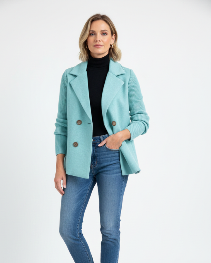 Charina Blazer Tricot Femme Veste Double Boutonnage avec Col Revers & Manches Longues, vue 4